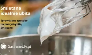 Idealnie ubita śmietana z śmietanki 30 na trzepaczce miksera. Puszysta i gotowa do deserów.