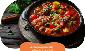 Aromatyczny gulasz po węgiersku w garnku, z kawałkami mięsa, papryki i ziemniaków. Idealny przepis na rozgrzewający obiad.