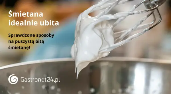 Idealnie ubita śmietana z śmietanki 30 na trzepaczce miksera. Puszysta i gotowa do deserów.