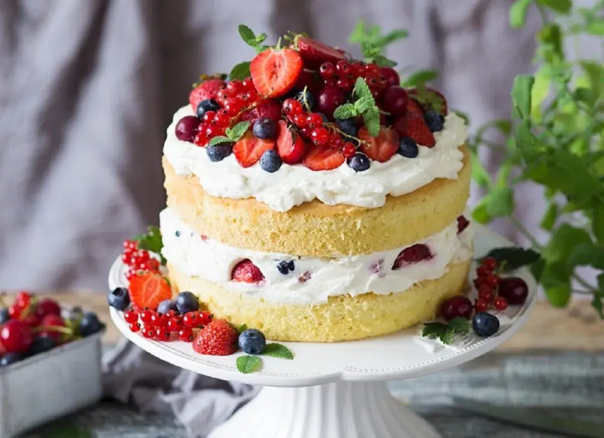 Bardzo łatwy tort z mascarpone, przełożony kremem i owocami leśnymi. Idealny na letnie popołudnie.