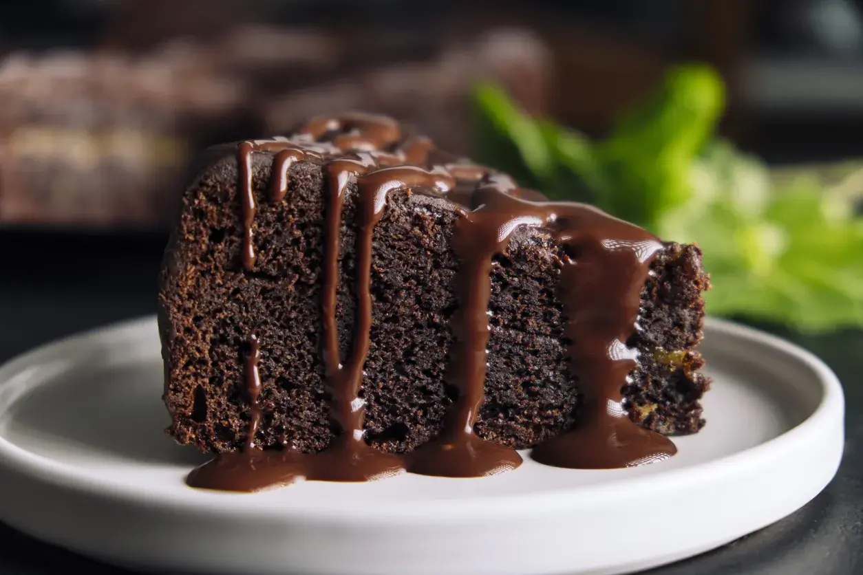 Wilgotne ciasto brownie z płynną czekoladą, polane obficie gorącym sosem czekoladowym. Idealne na deser.