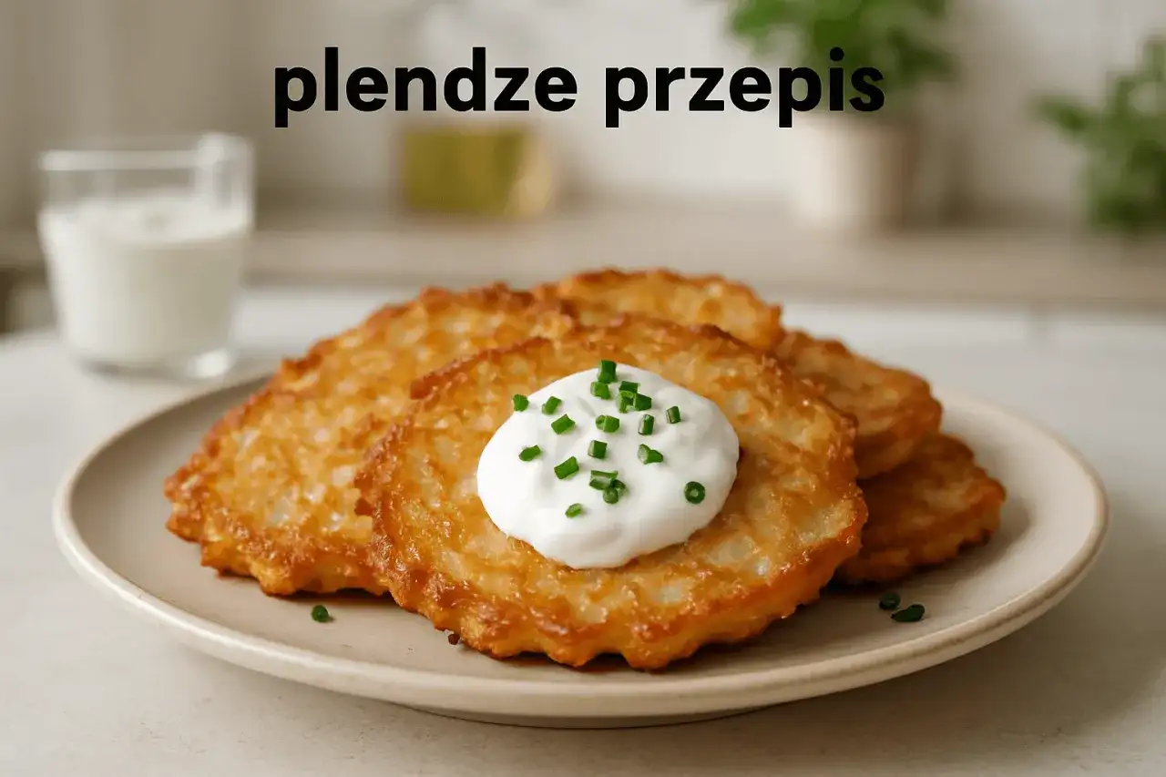 Złociste plendze z kwaśną śmietaną i szczypiorkiem na talerzu. Idealne na szybki obiad.